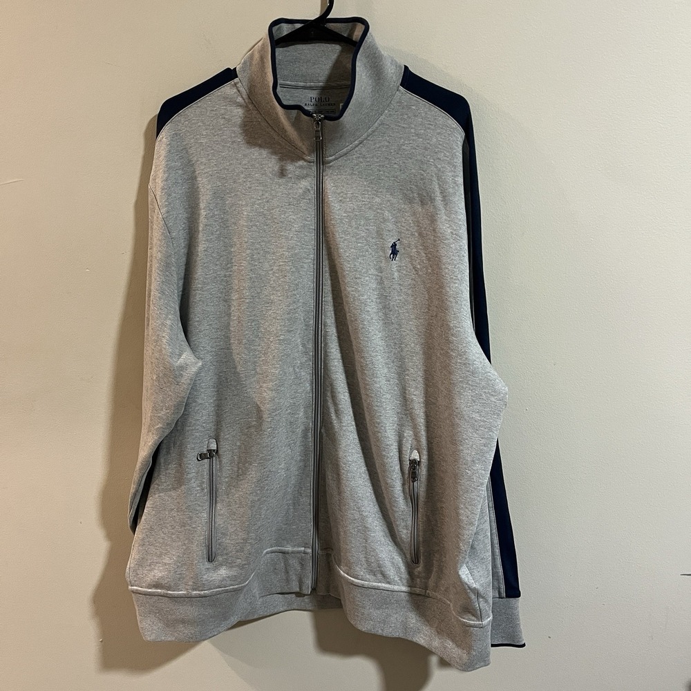 Polo By Ralph Lauren Men Gray‎ Long Sleeve Full Zip Sweater Sz 2XL